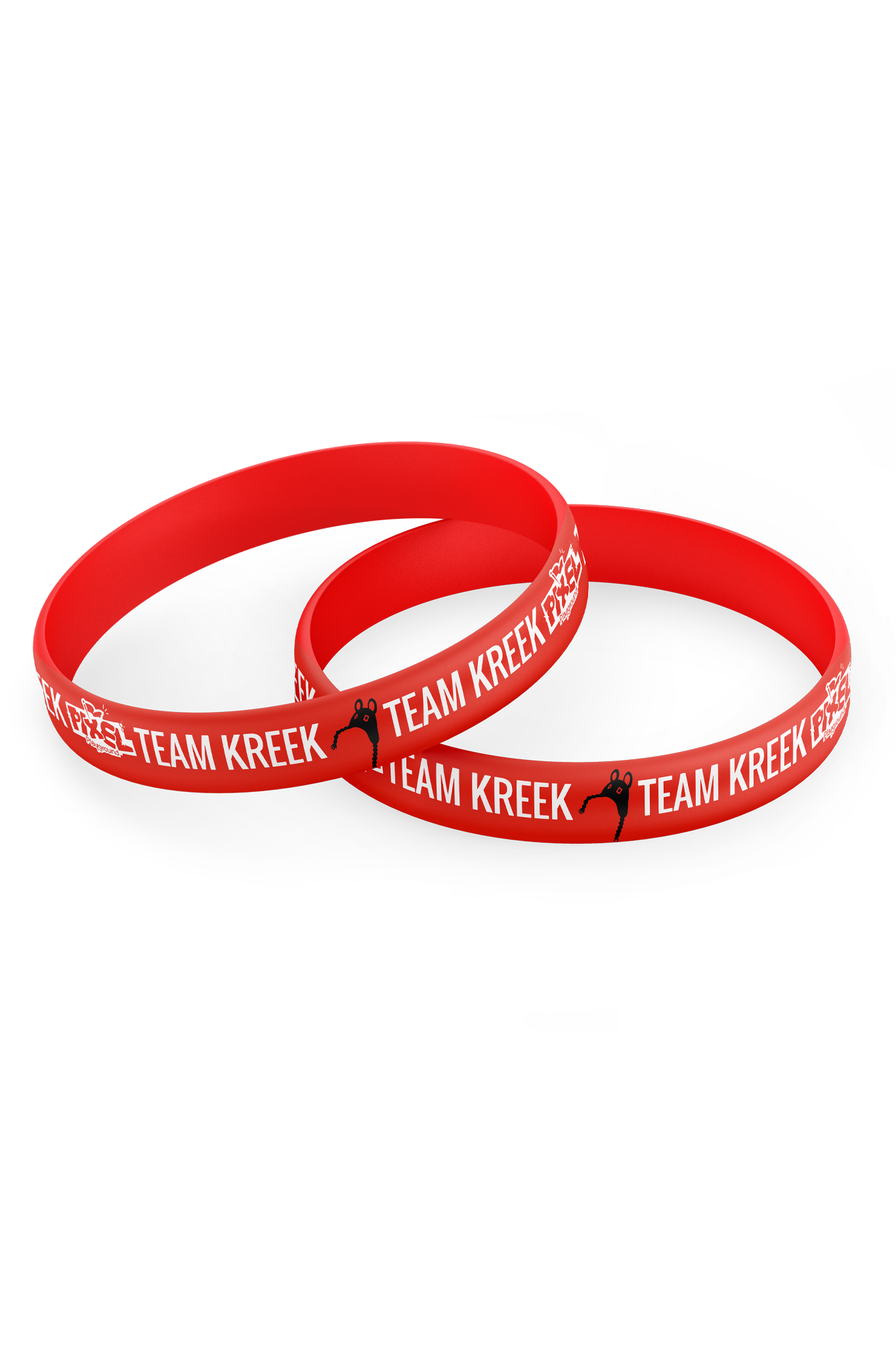 Red wristband with 'TEAM KREEK' text and Pixel Playground logo.