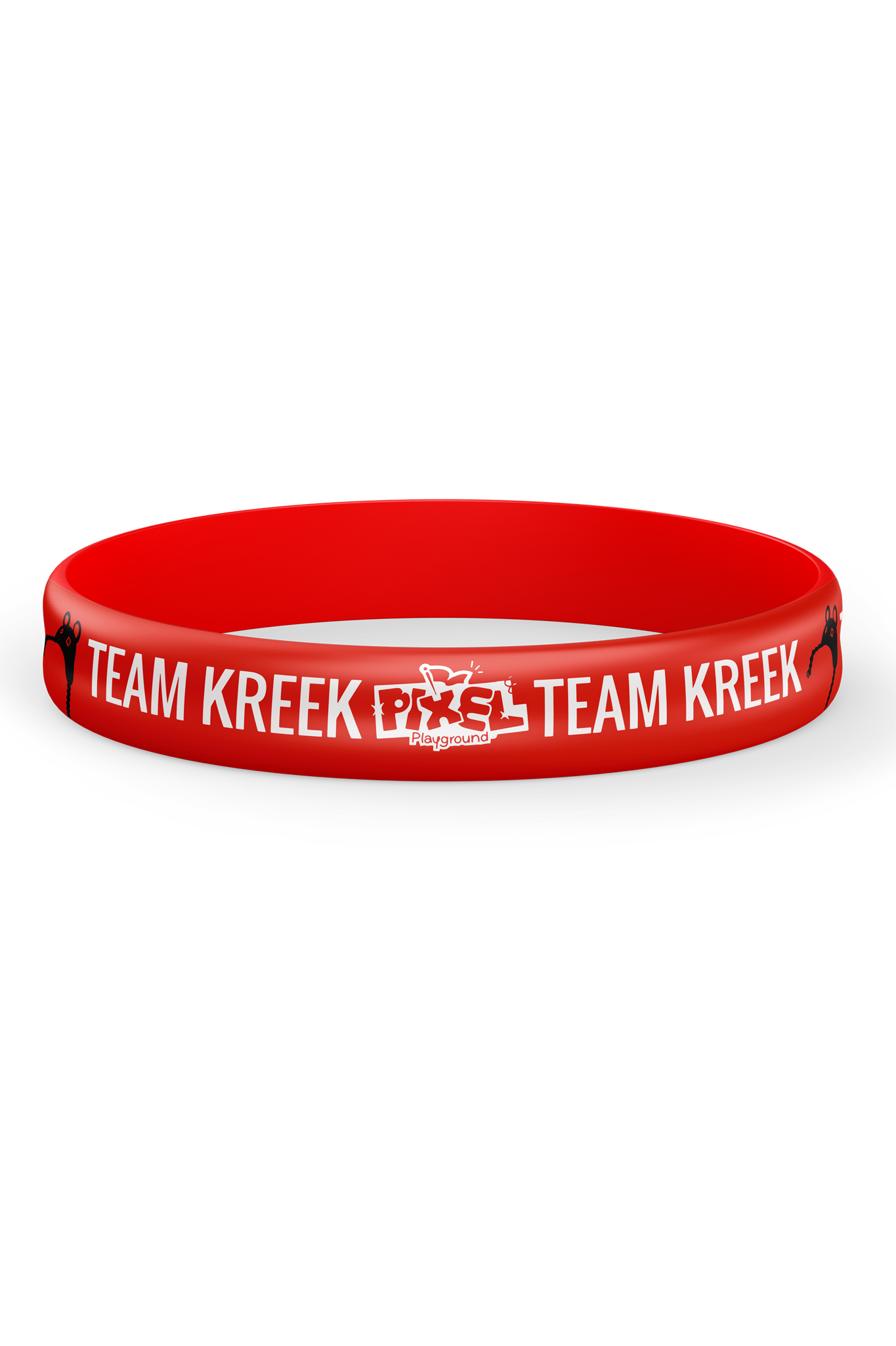 Red wristband with 'TEAM KREEK' text and Pixel Playground logo.